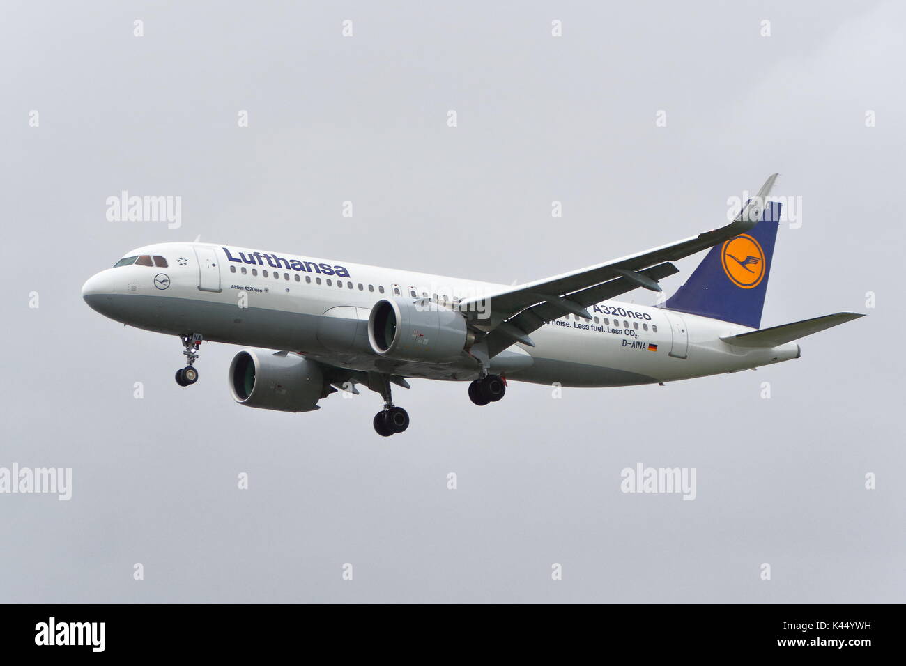 Lufthansa Airbus A320-271N D-AINA landing at London Heathrow Airport, UK Stock Photo
