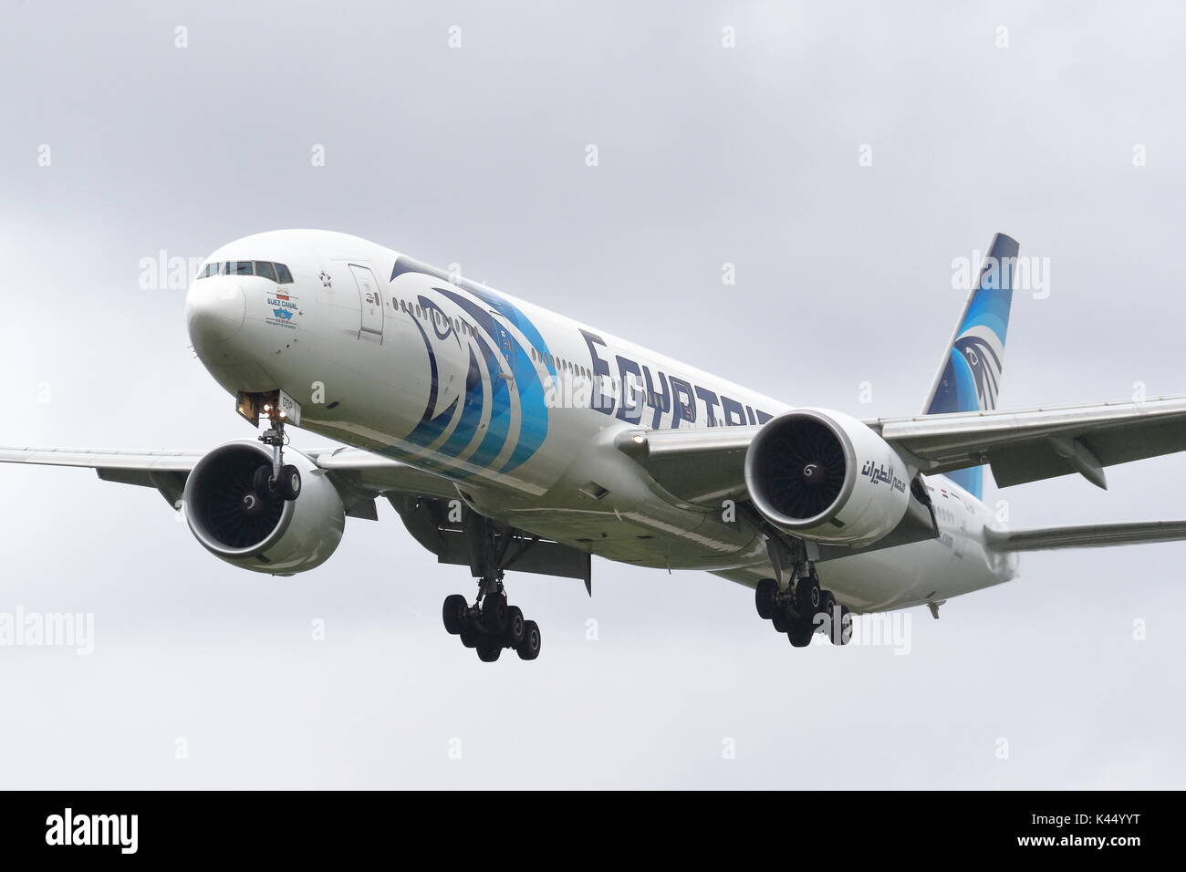Egyptair landing at London Heathrow Airport, UK Stock Photo Alamy