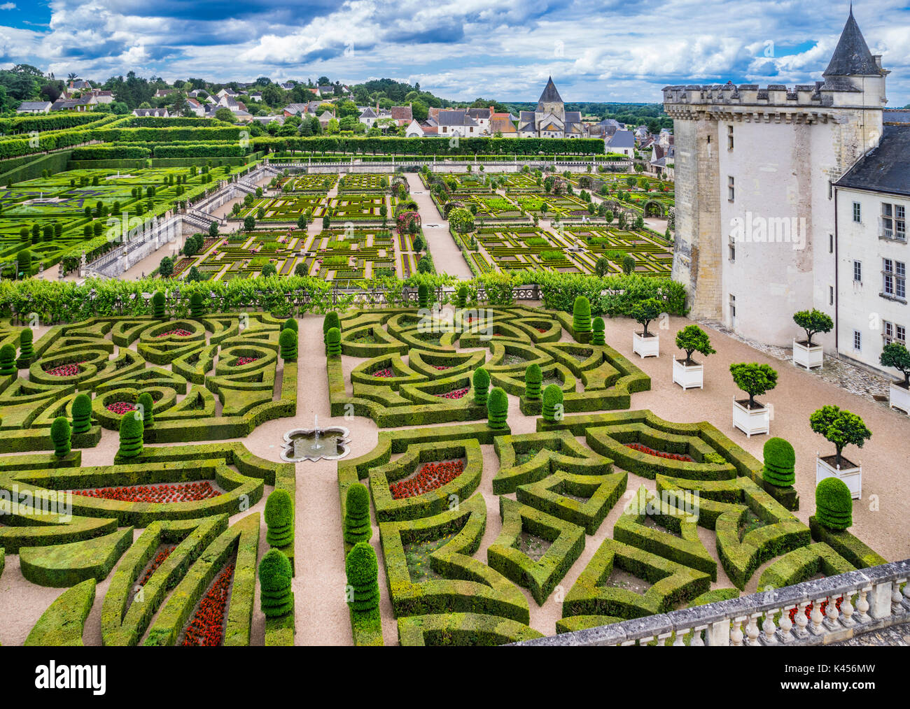 France, Indre-et-Loire department, Château de Villandry; view of the ornamental gardens Stock Photo