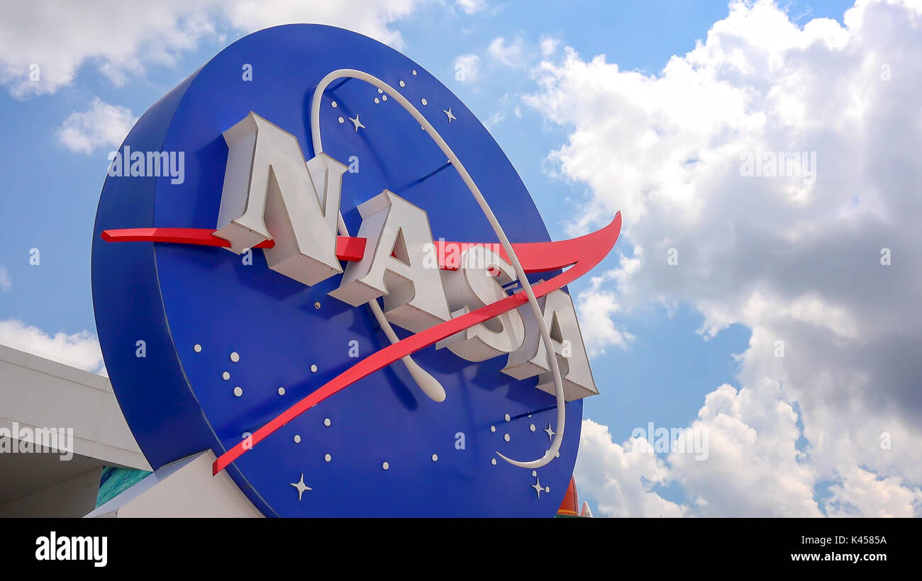 NASA emblem at the Kennedy Space Center Visitors Complex in Cape Canaveral, Florida Stock Photo