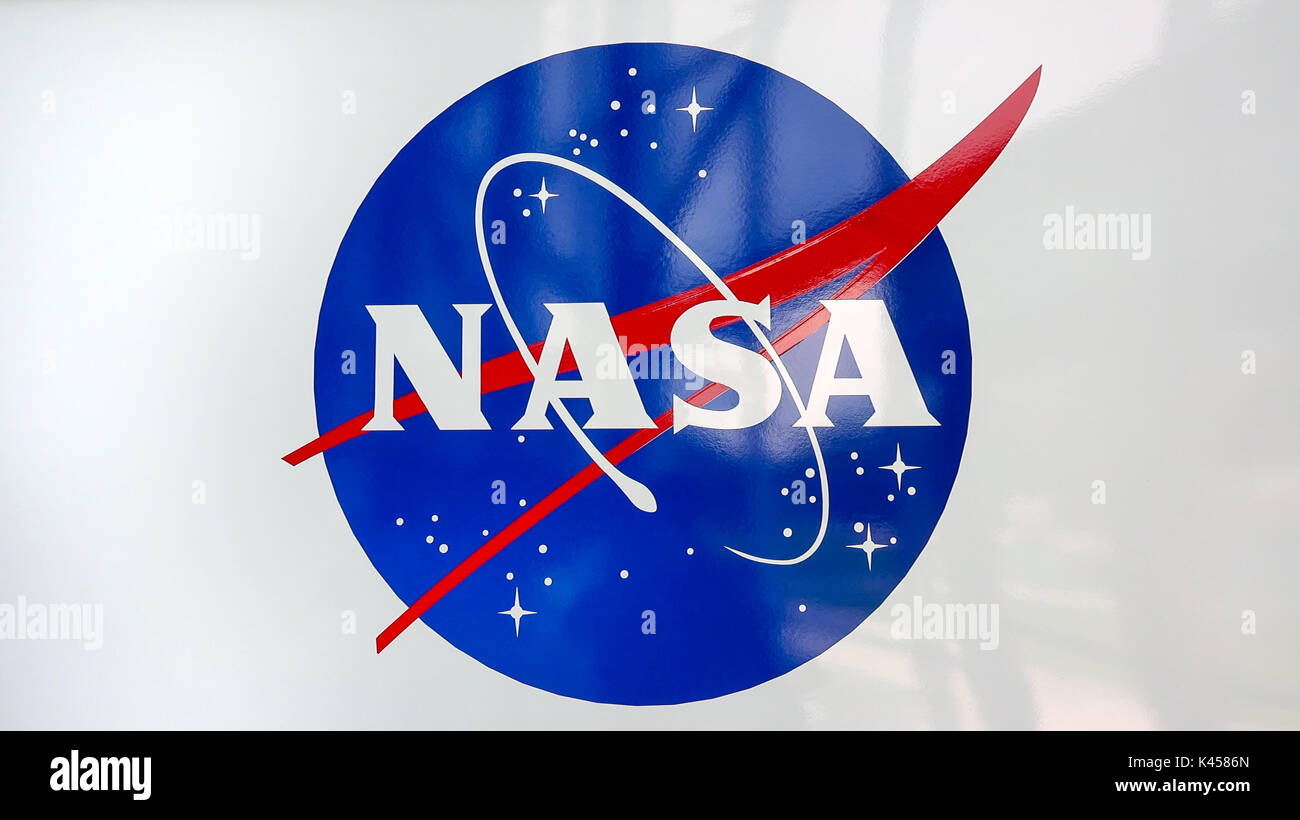NASA emblem at the Kennedy Space Center Visitors Complex in Cape Canaveral, Florida Stock Photo