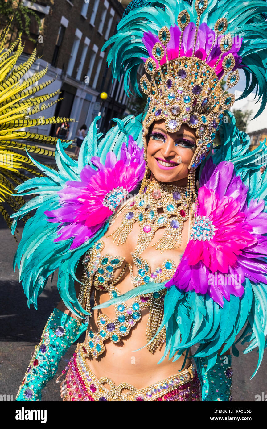 Notting Hill Carnival is an annual event that has taken place in London since 1966 on the streets of Notting Hill, London, England, U.K. Stock Photo