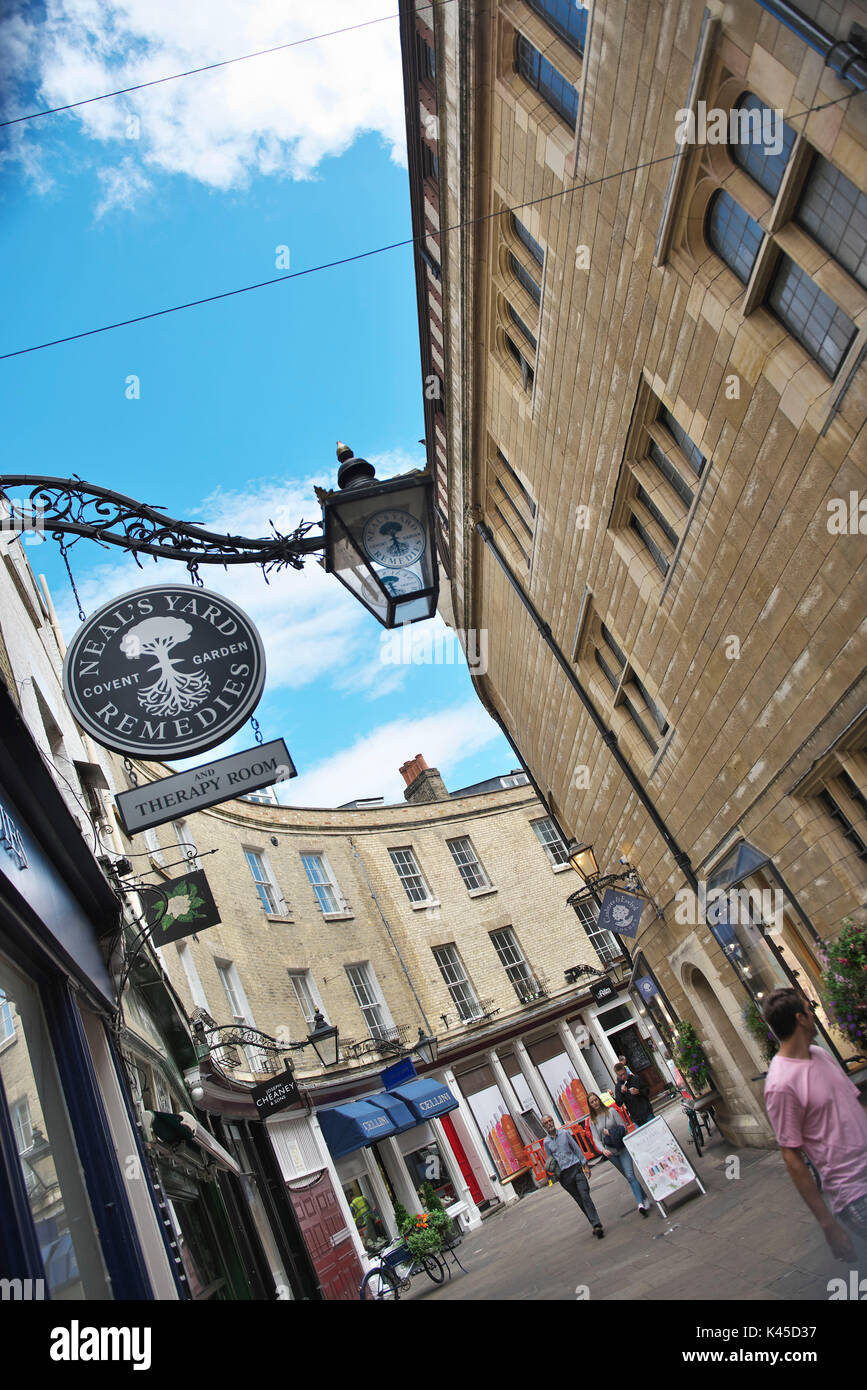 upright photos of cambridge in summer, showing bicycles with baskets, shopping streets and kings college Stock Photo