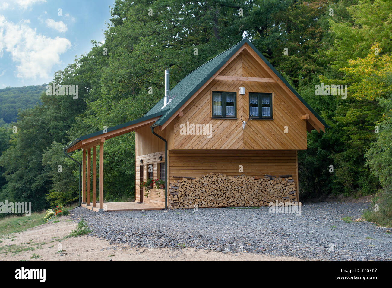 wood ecological house in forest Stock Photo