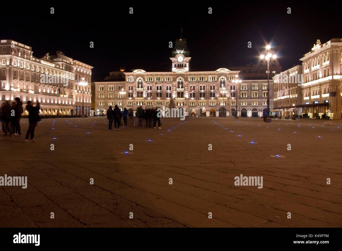 Europe, Italy, Friuli Venezia Giulia, Trieste district. Unità d'Italia square by night. Stock Photo