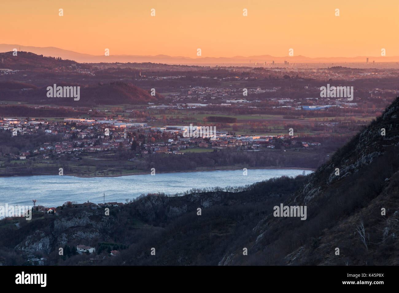 From Annone to Milan, lake Annone, Milan, Lombardy, Italy, Europe Stock Photo