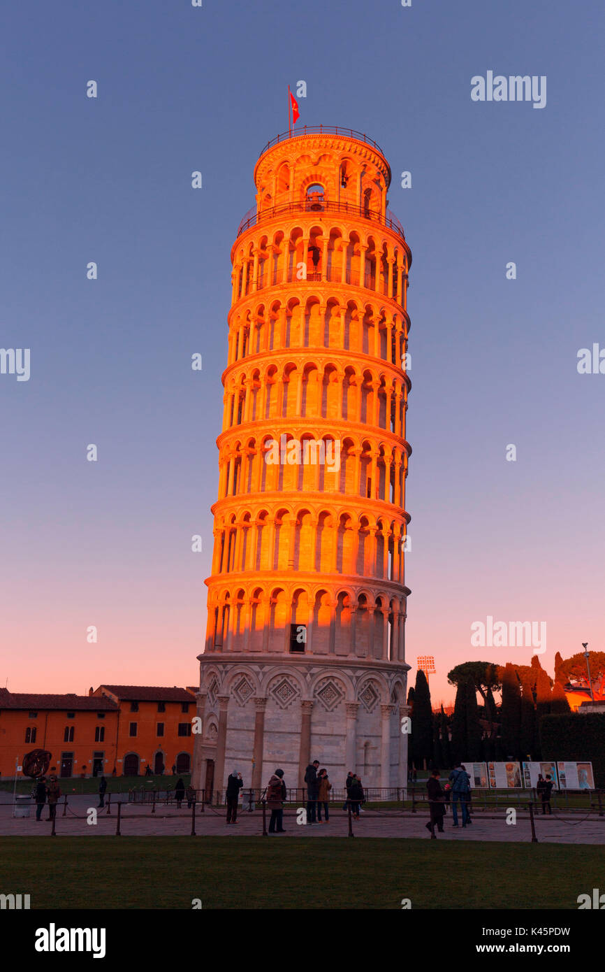 Europe,Italy,Tuscany,Pisa. Leaning Tower of Pisa at sunset Stock Photo