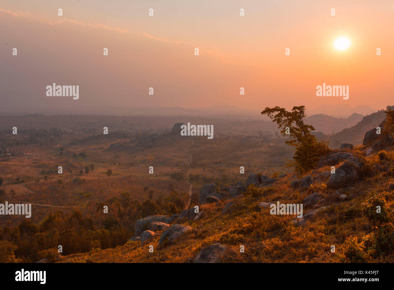 Africa,Malawi,Lilongwe district. African landscape at sunset Stock Photo