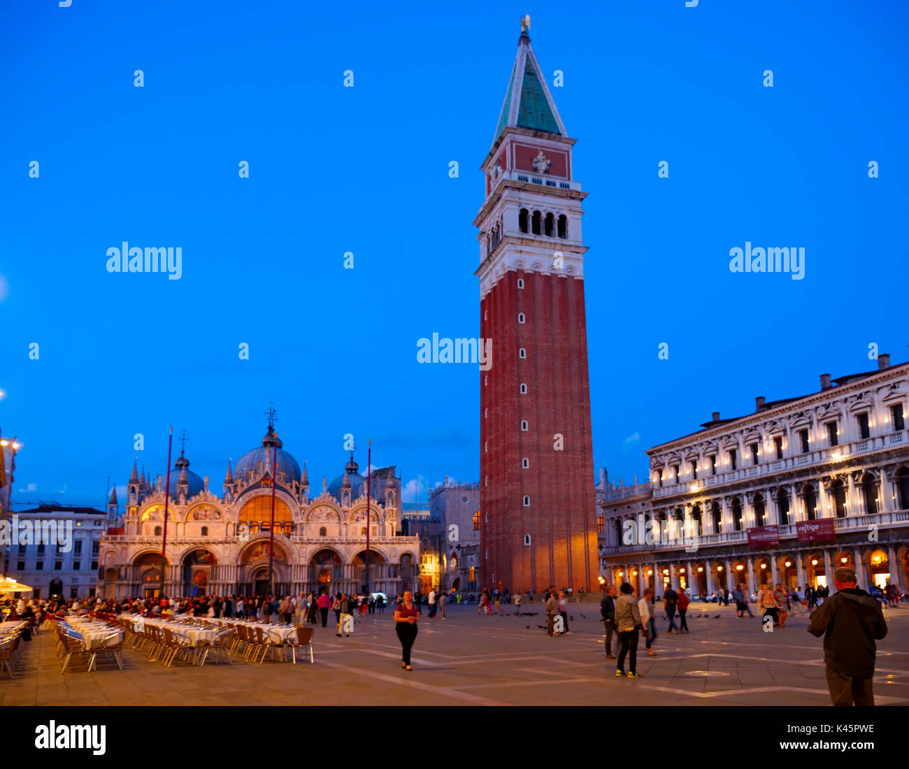 Piazza San Marco at Night, Venice, Italy Stock Photo