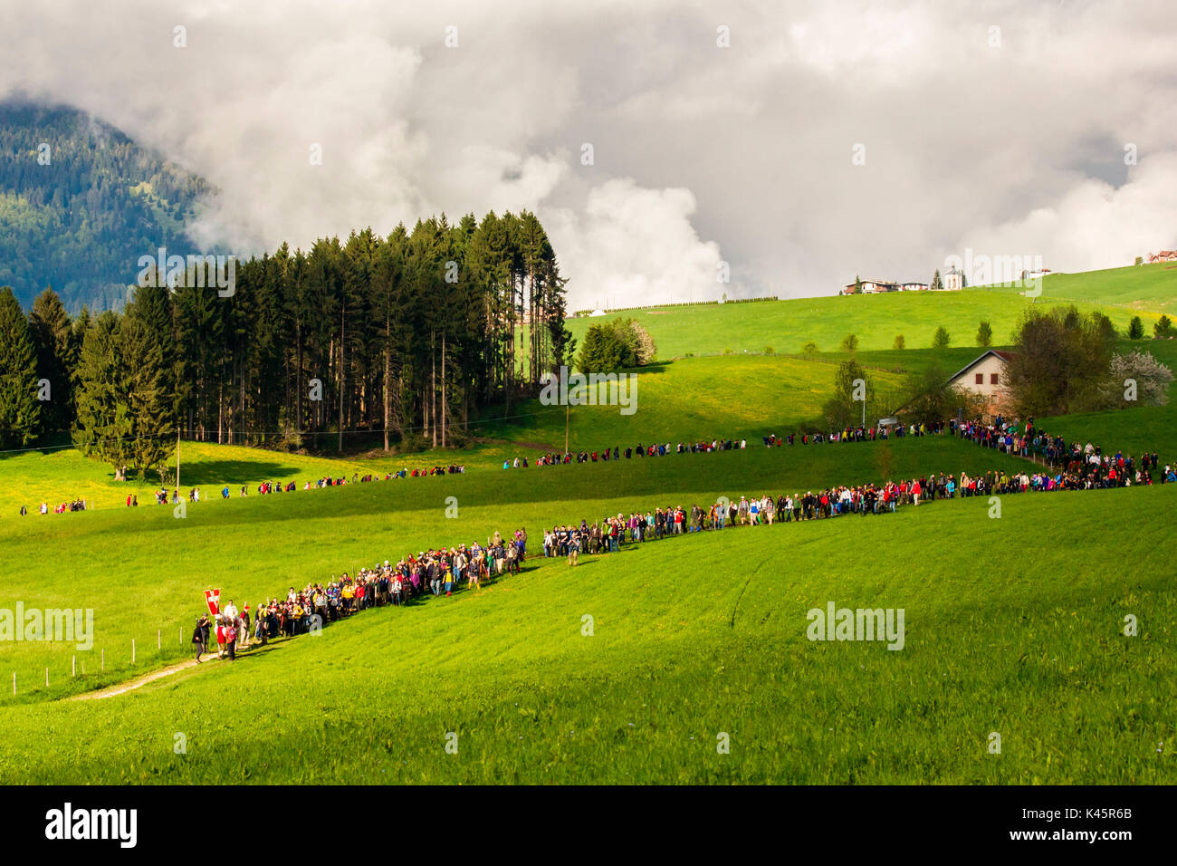 Tradition, Altopiano of Asiago, Province of Vicenza, Veneto, Italy. Traditional Easter March of Asiago Stock Photo