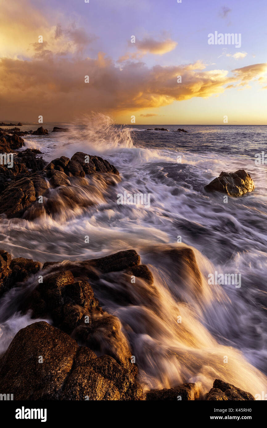 Sunrise and storm in Calabria Ionic coast. Stock Photo