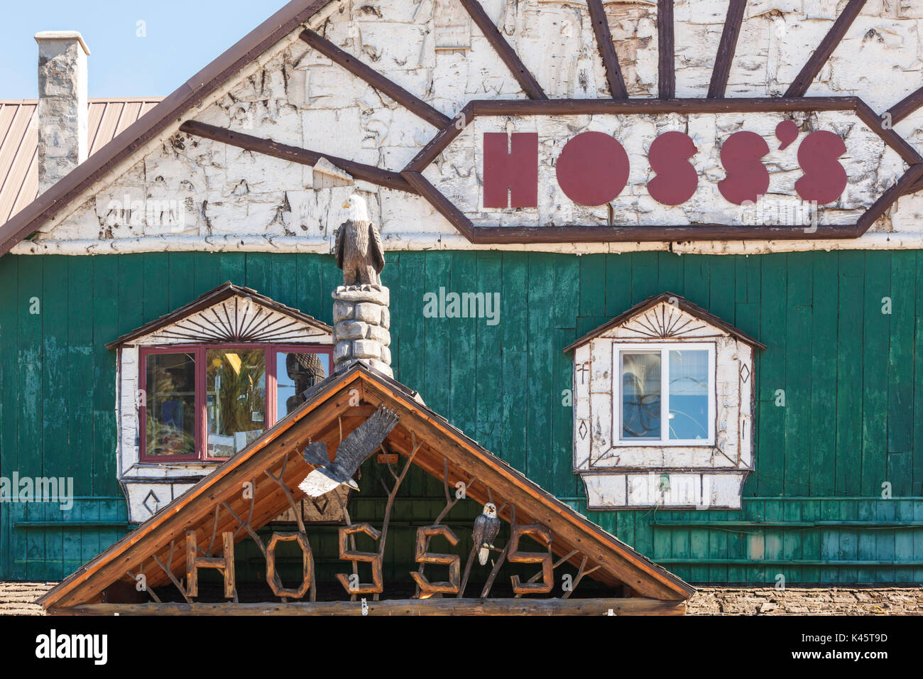 USA, New York, Adirondack Mountains, Long Lake, Hoss's outdoor supply store, detail Stock Photo