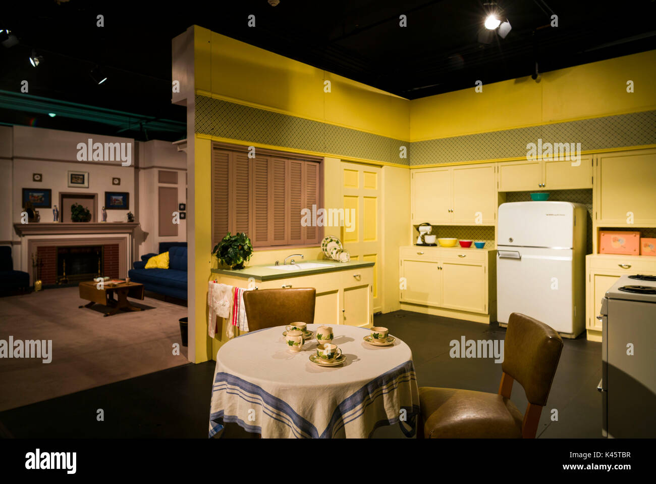USA, New York, Western New York, Jamestown, Lucy-Desi Museum, dedicated to comedy star Lucille Ball of the 1950s-era TV show, I Love Lucy, kitchen set Stock Photo