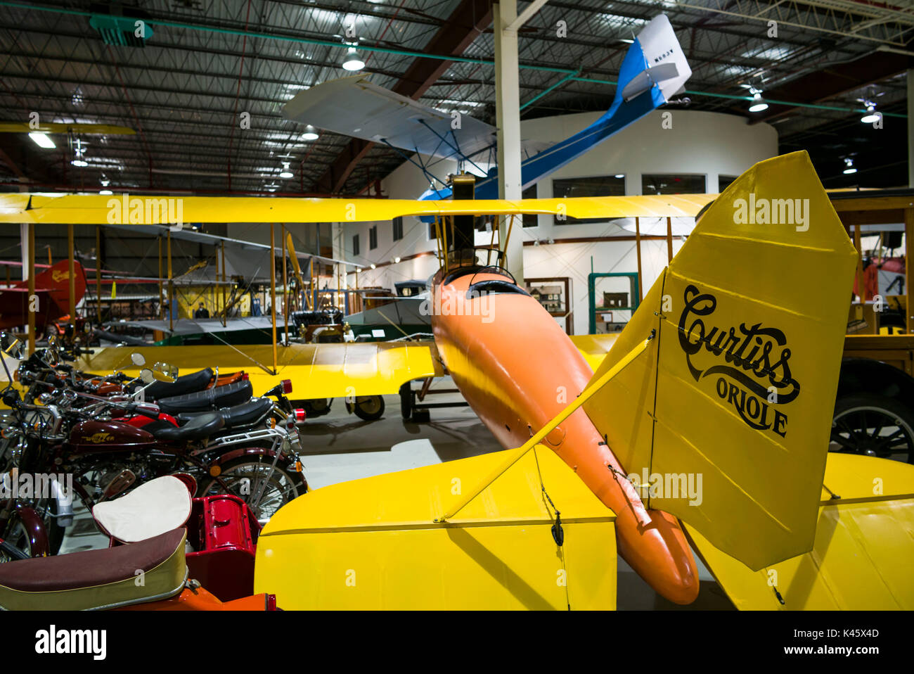 USA, New York, Finger Lakes Region, Hammondsport, Glenn H, Curtiss Museum, dedicated to early US aviation pioneer and resident Glenn Curtiss, Curtiss Oriole, 1919 Stock Photo