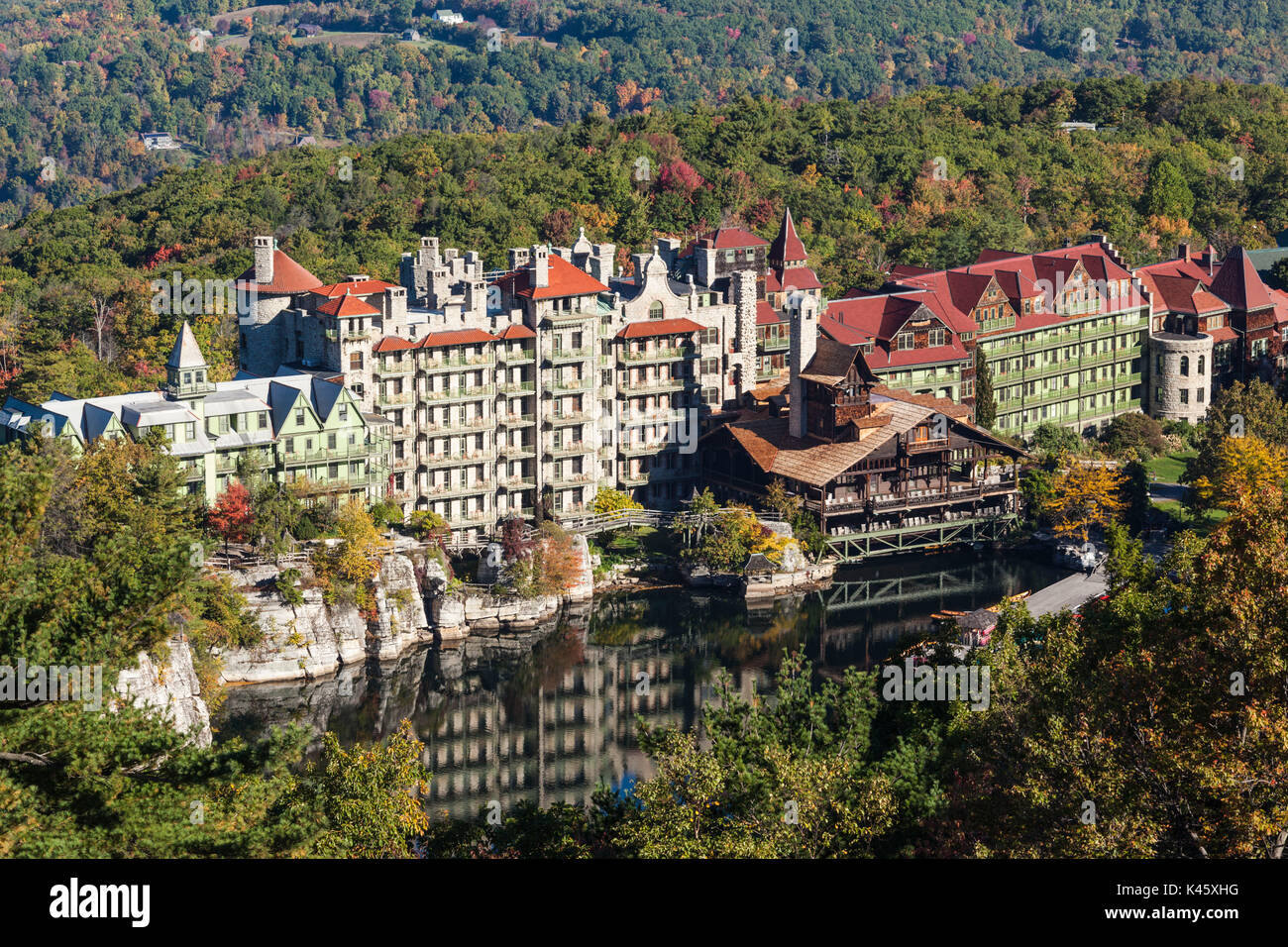 USA, New York, Hudson Valley, New Paltz, Mohonk Moutain House, historic hotel Stock Photo