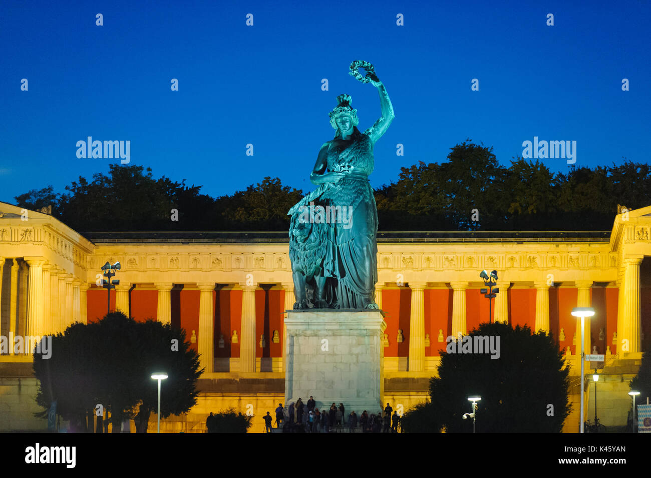 Oktoberfest in Munich is the biggest beer festival of the world and at the top is the Bavaria staue standing Stock Photo