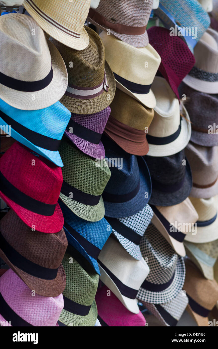 USA, New York, New York City, Lower Manhattan, hipster hats Stock Photo