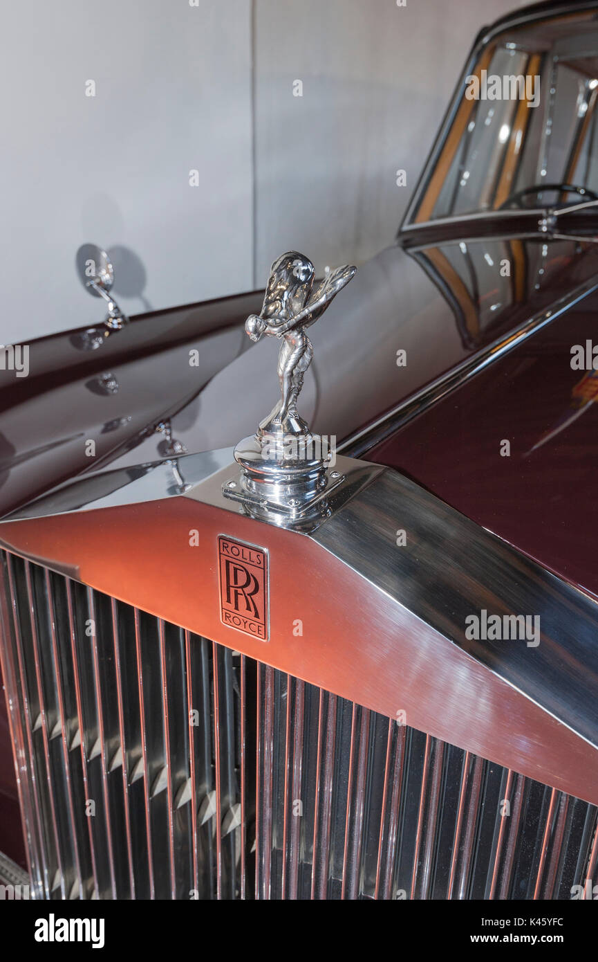 The Spirit of Ecstasy on the front of a Rolls Royce inside the Museum at Sandringham Estate in Norfolk , England , Britain , Uk Stock Photo