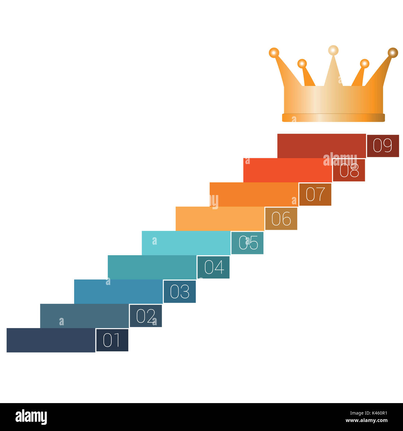 Nine steps to crown. Template infographics for 9 positions. White ...