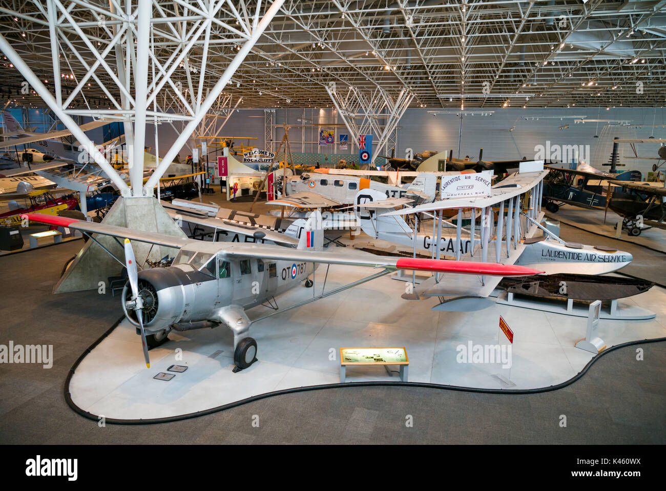 Canada, Ontario, Ottawa, capital of Canada,  Canadian Museum of Aviation,  elevated view of Norseman and Curtiss bush planes Stock Photo