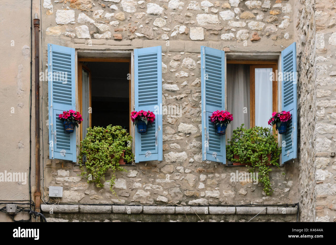 Old town house with flower pots, Vence, France Stock Photo