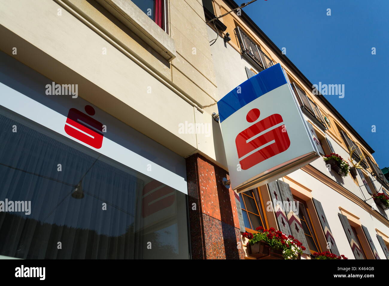 SCHLADMING, AUSTRIA - AUGUST 15: Erste Group Bank AG company logo on headquarters building on August 15, 2017 in Schladming, Austria. Stock Photo