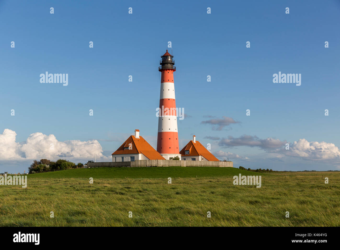 Colorful lighthouse at Westerhever, Germany Stock Photo
