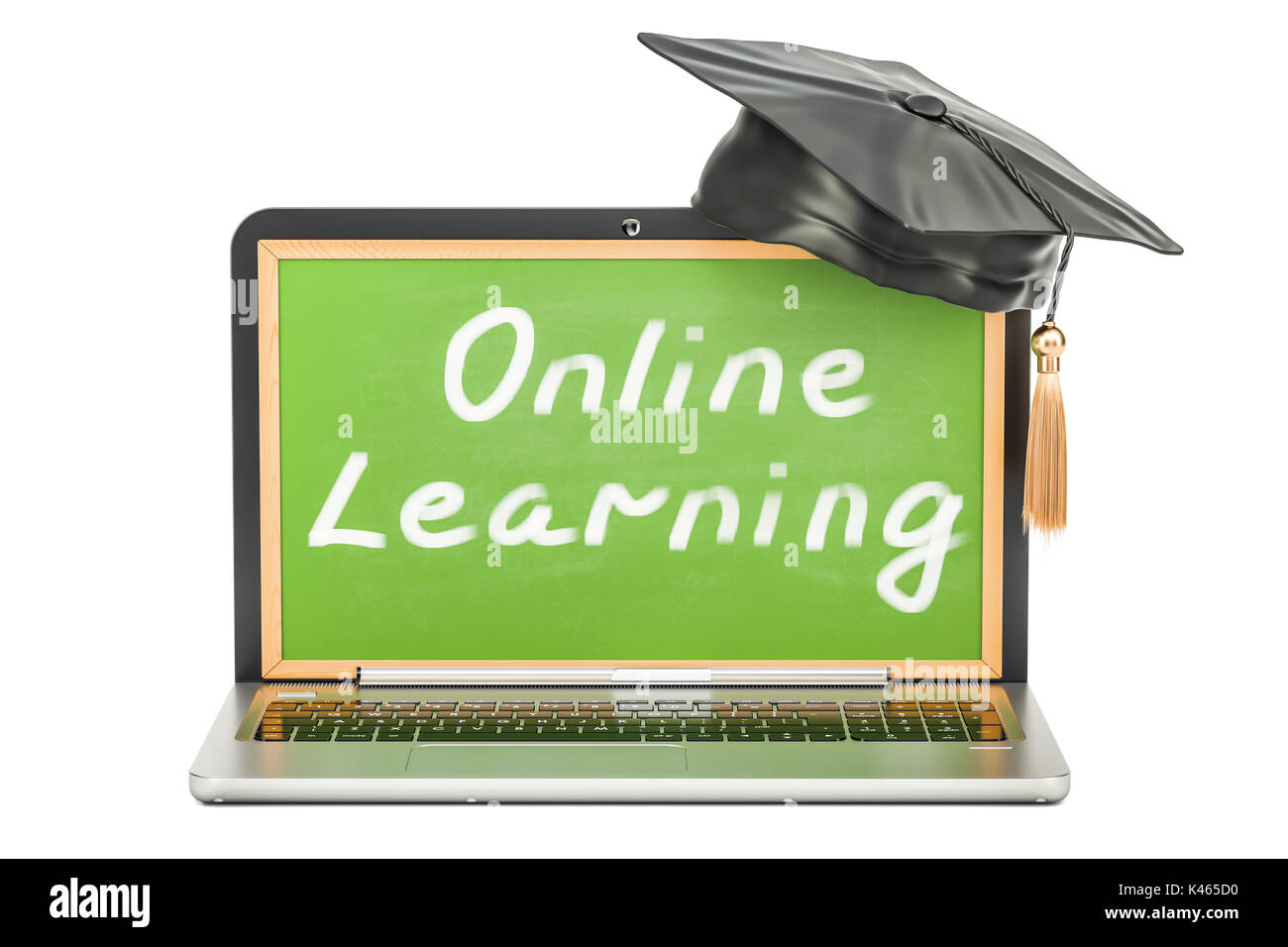 online learning concept with laptop, 3D rendering isolated on white ...