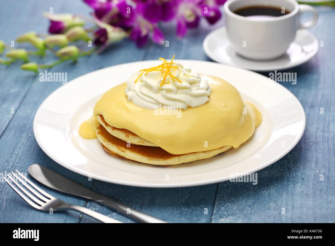 Hawaiian lilikoi passion fruit pancake Stock Photo