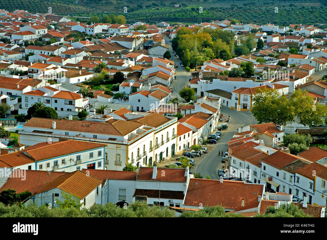 The traditional village of Portel with white houses, Alentejo, Portugal Stock Photo