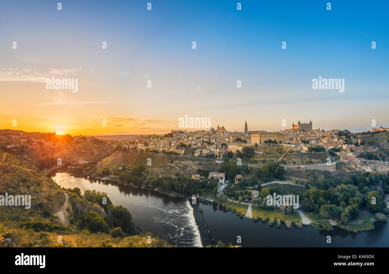 Toledo overview  at sunset. Castile-La Mancha. Spain Stock Photo