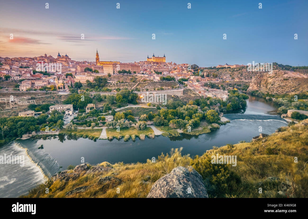 Toledo overview  at twilight. Castile-La Mancha. Spain Stock Photo