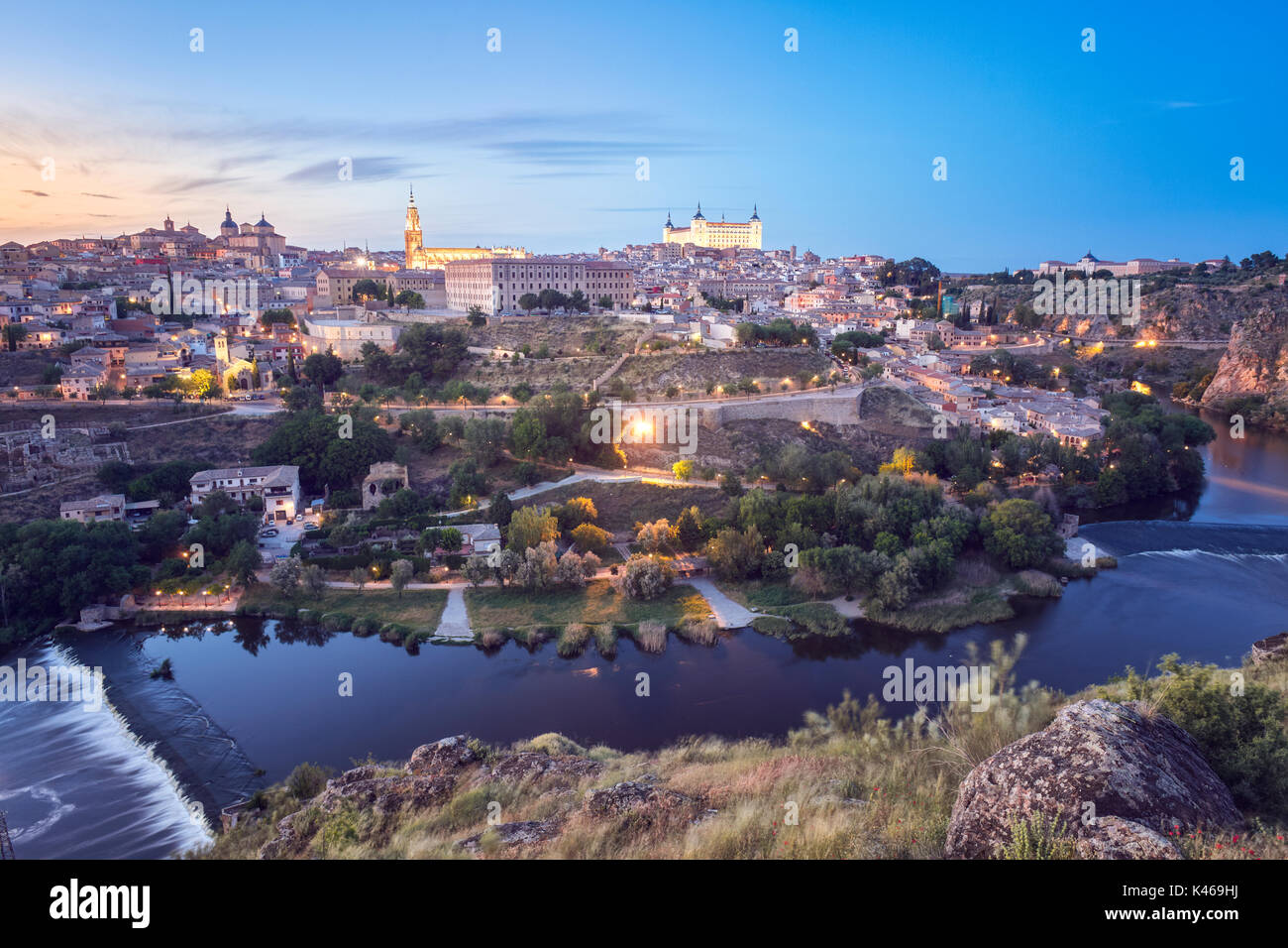 Toledo overview  at twilight. Castile-La Mancha. Spain Stock Photo