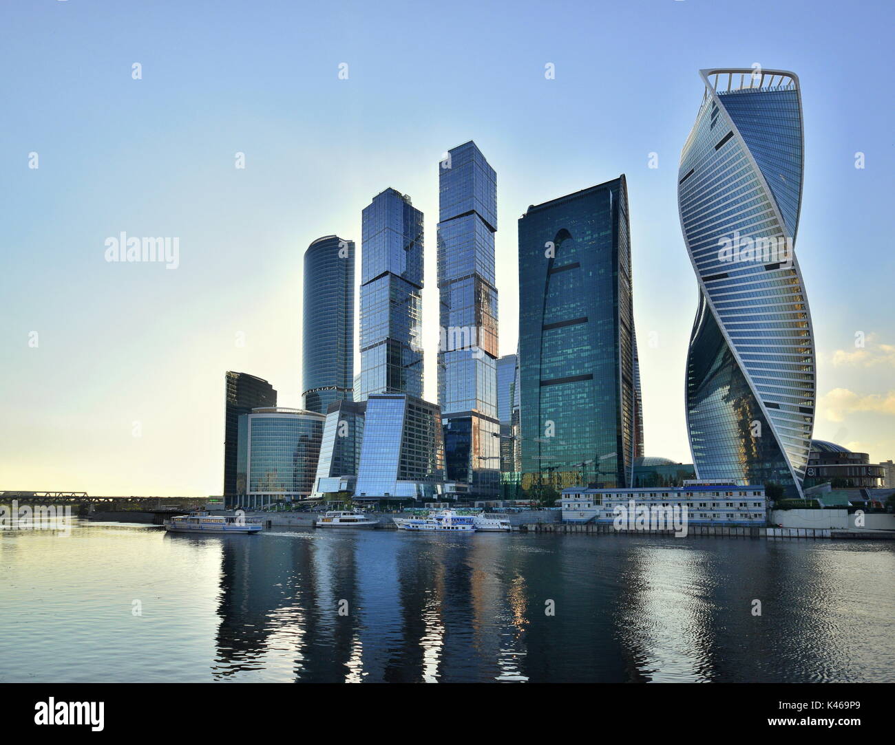 Evolution Tower and skyscrapers of Moscow City in Moscow, Russia Stock Photo