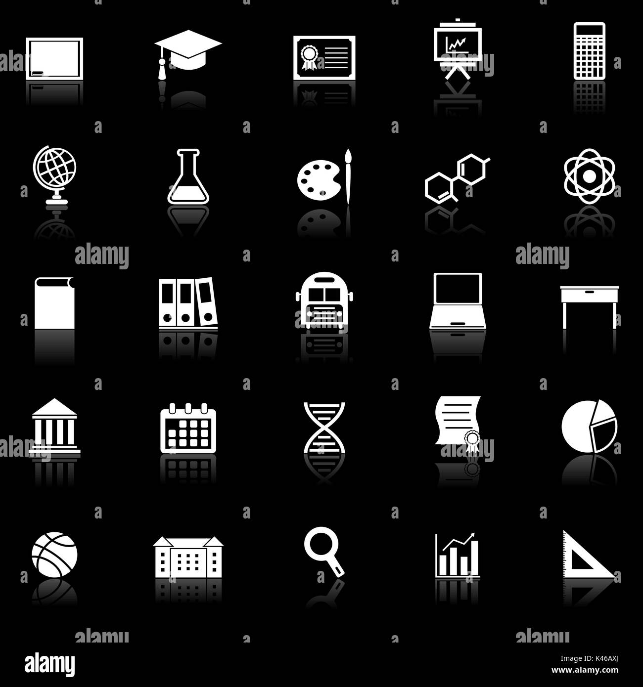Education icons with reflect on black background, stock vector Stock ...