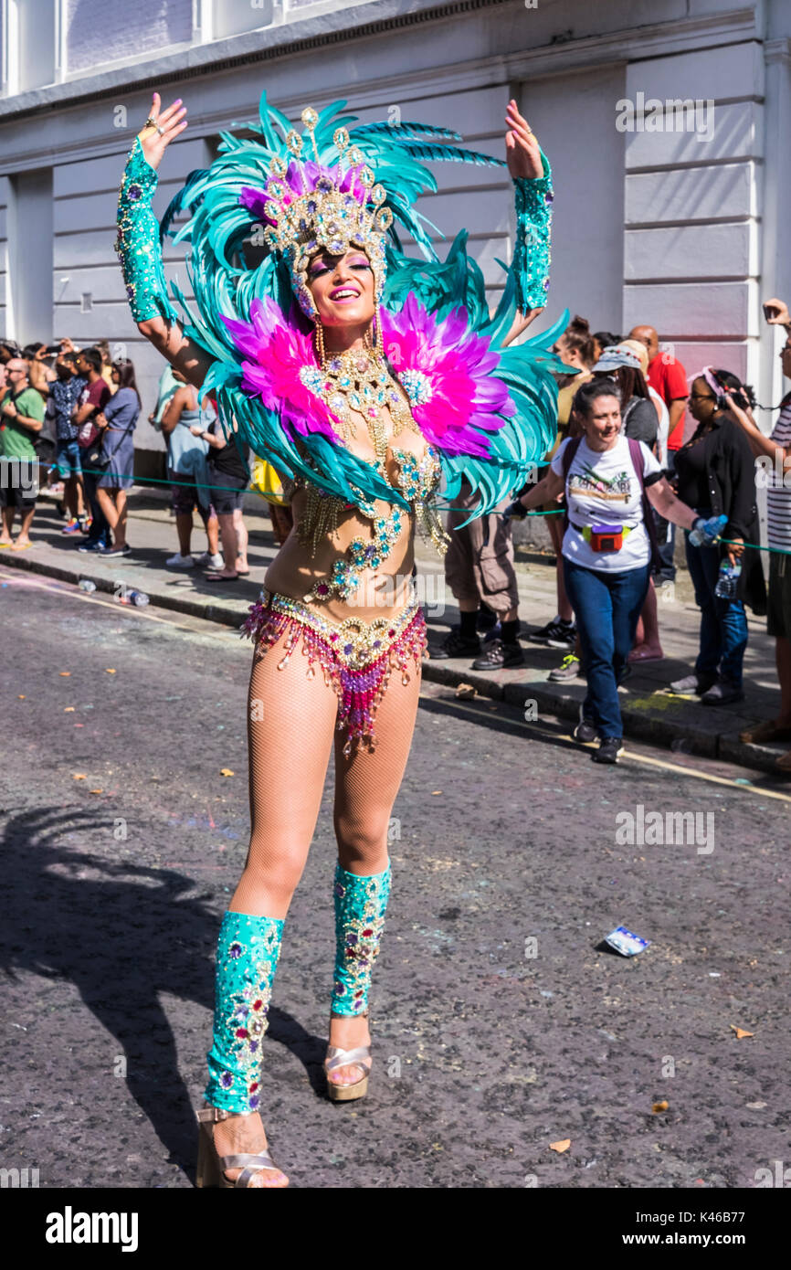 Notting Hill Carnival is an annual event that has taken place in London since 1966 on the streets of Notting Hill, London, England, U.K. Stock Photo