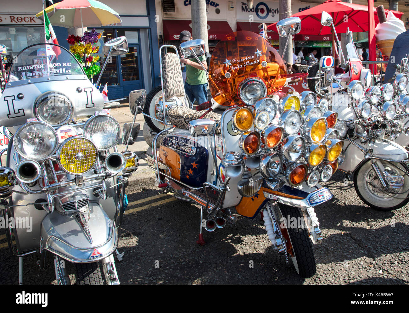 Mod scooters at a rally in Brighton Stock Photo Alamy