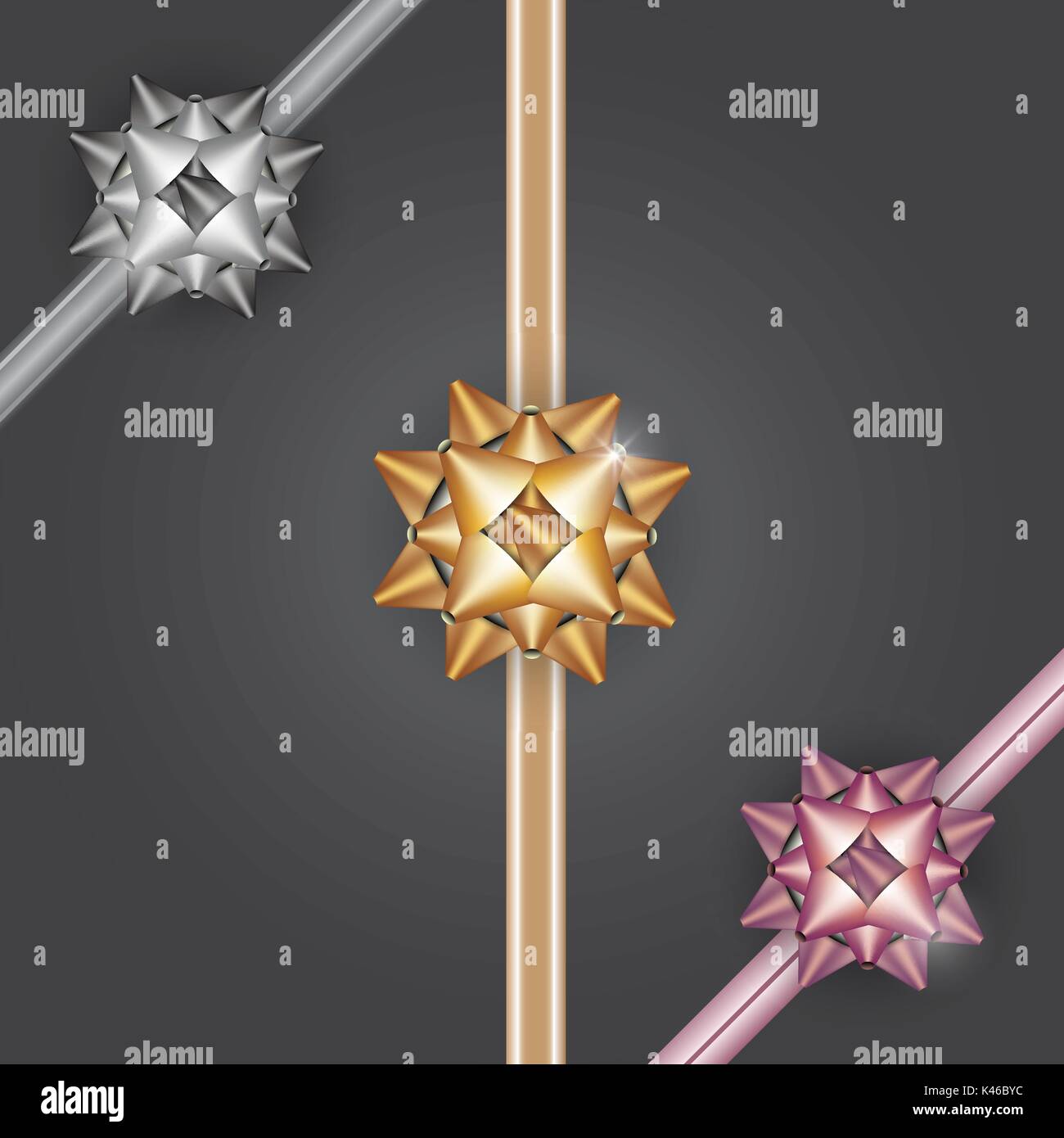 Gold silver bronze gift bow with ribbons, stock vector Stock Vector