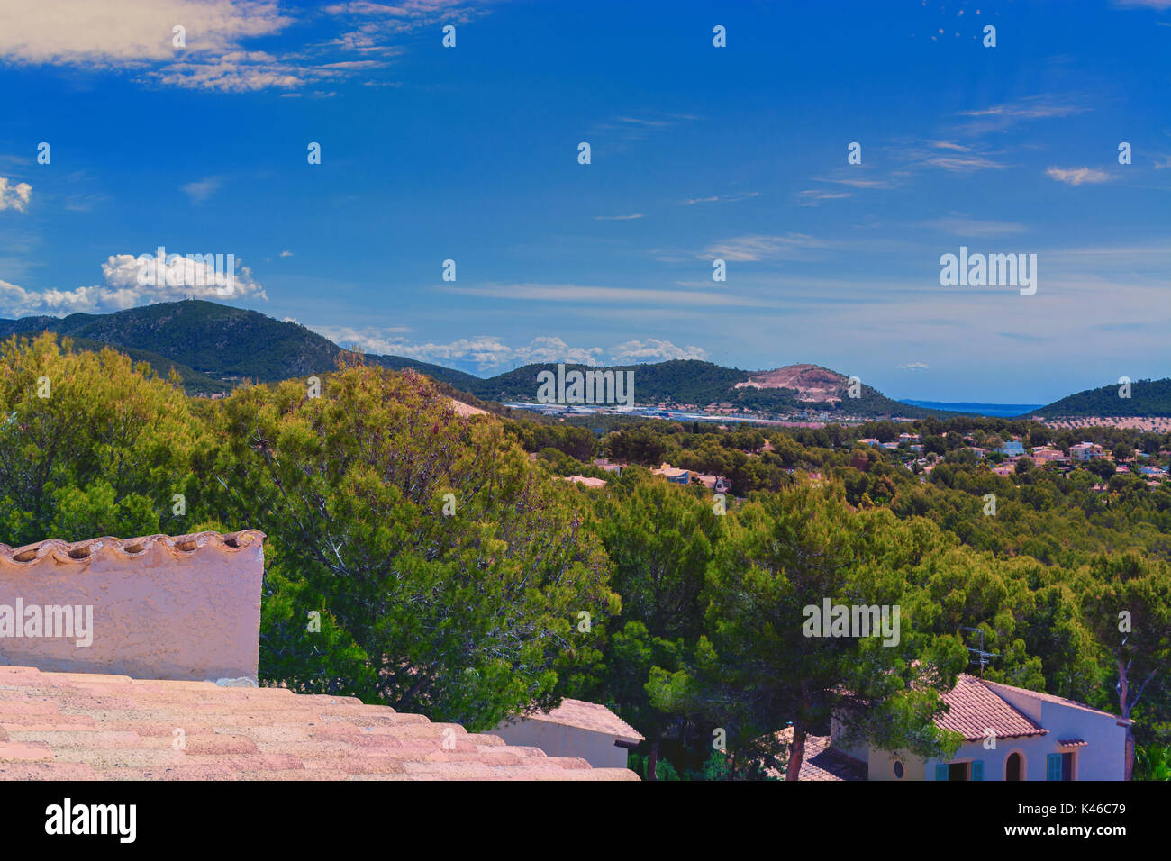 Panoramic view from Paguera towards the Bay of Palma, Mallorca Stock Photo