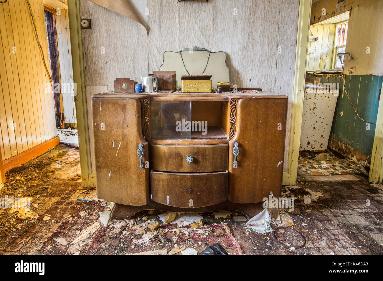Sideboard in a derelict abandoned house Stock Photo