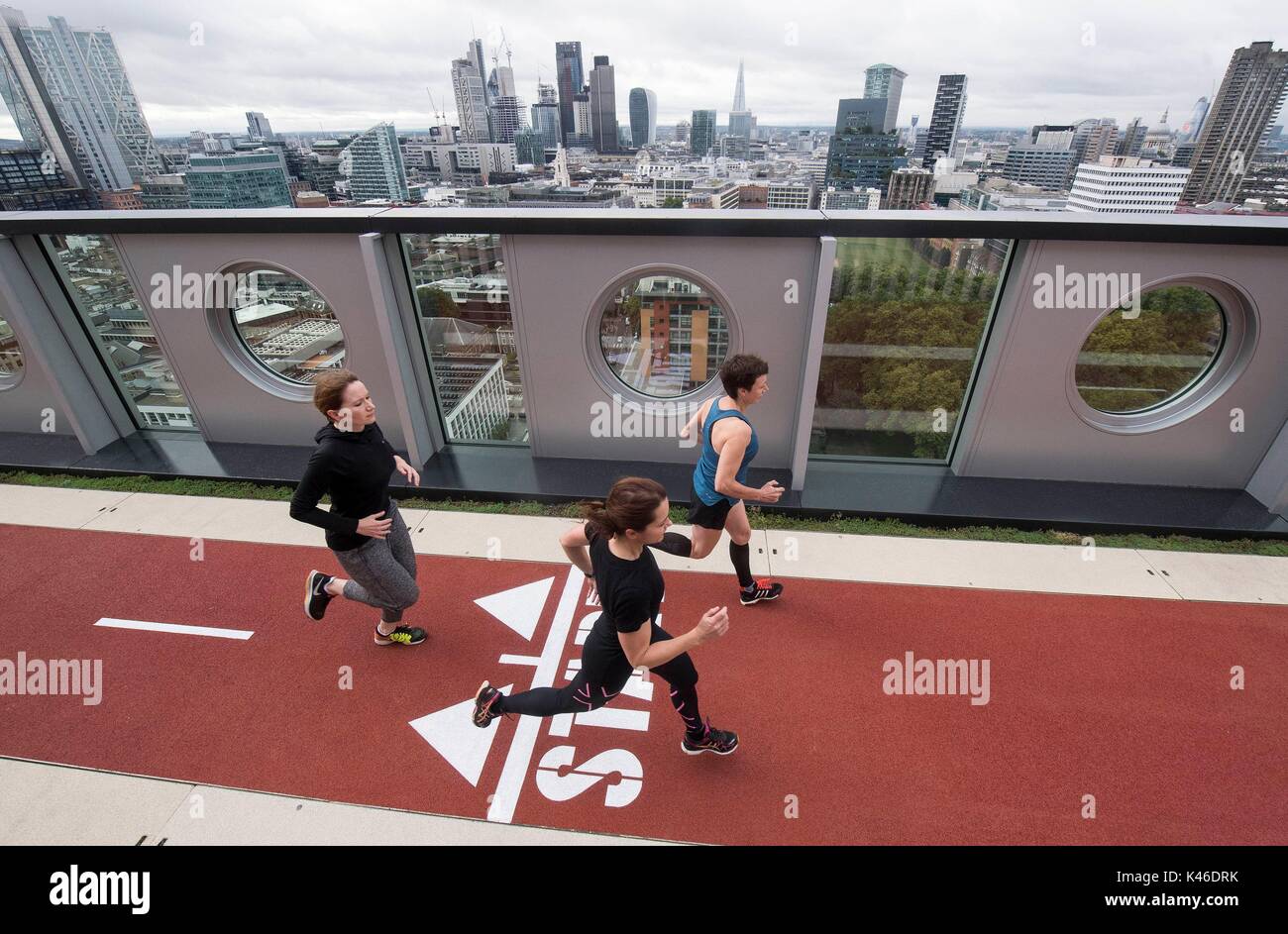 'London's highest running track' is unveiled at a new tech site at the White Collar Factory, London. Stock Photo