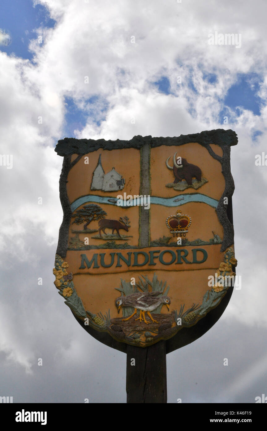 Mundford Norfolk village sign Stock Photo