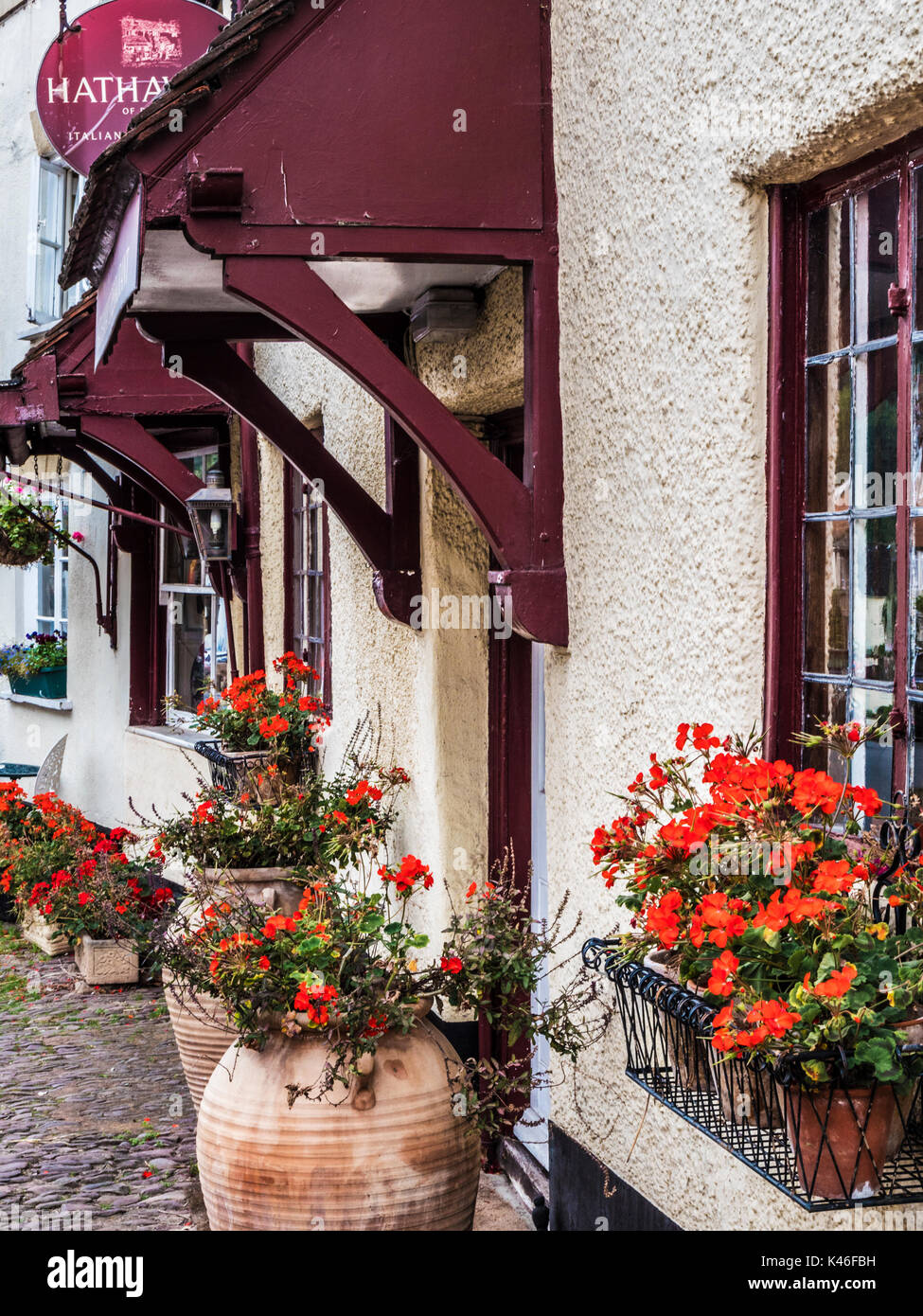 A hisoric old house, now an Italian restaurant, in Dunster near Minehead, Somerset. Stock Photo