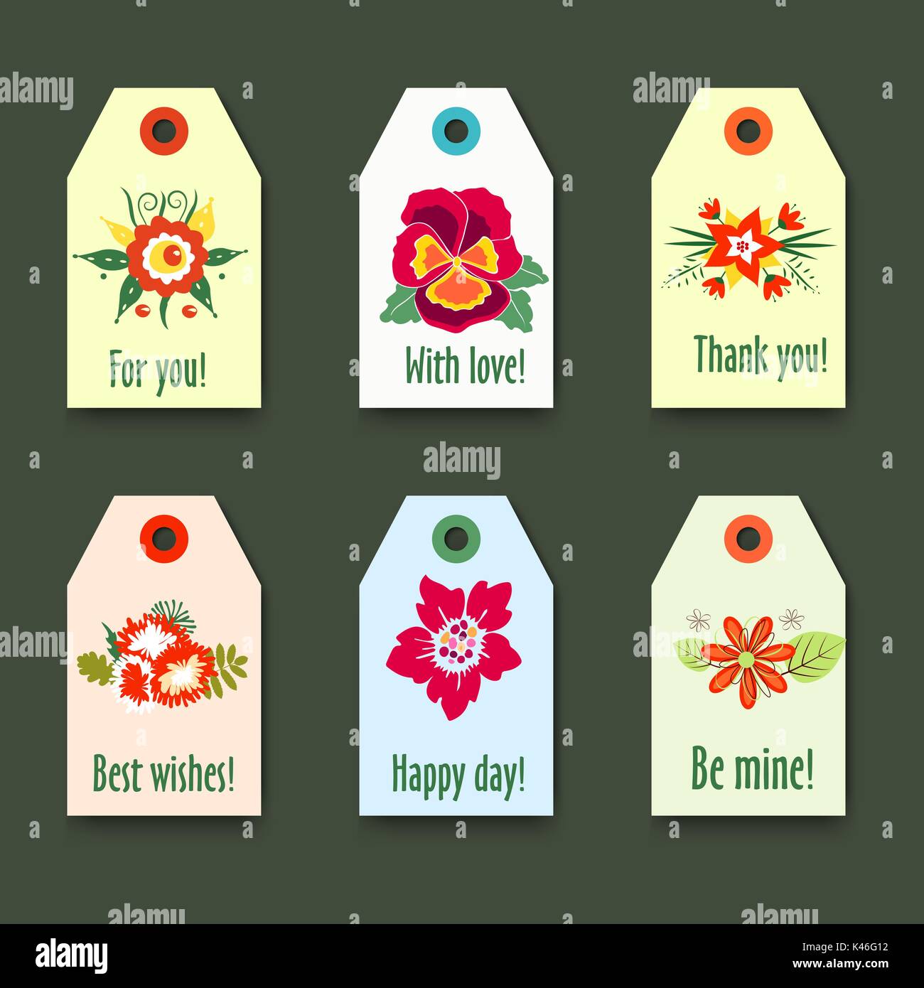 Flower tags with logo Set - Isolated On green Background - Vector Illustration, Graphic Design Editable For Your company,  a wedding shop, floral boutique, beauty salon Stock Vector