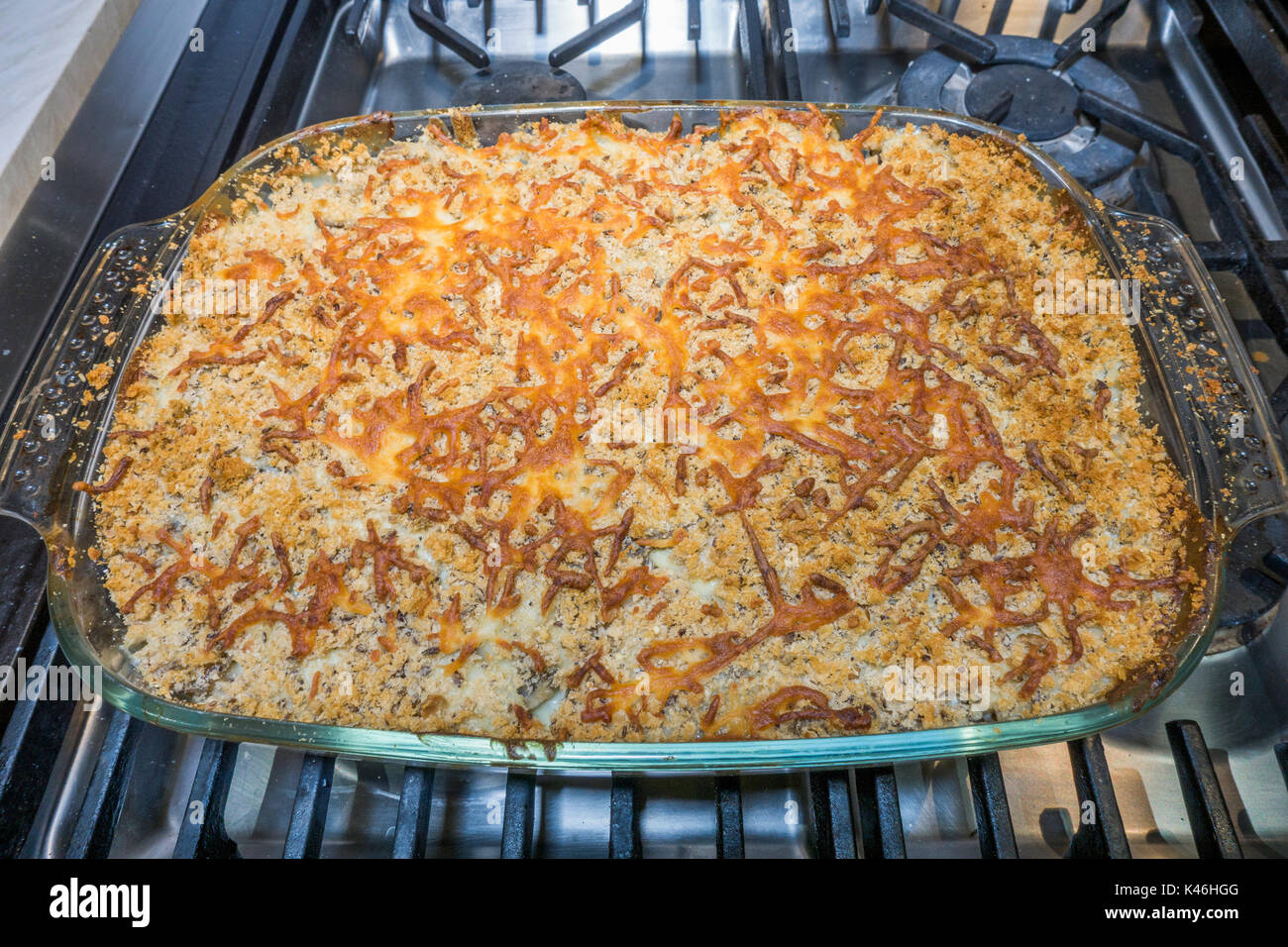 Straight from the oven a hot vegetable bake, with breadcrumbs and