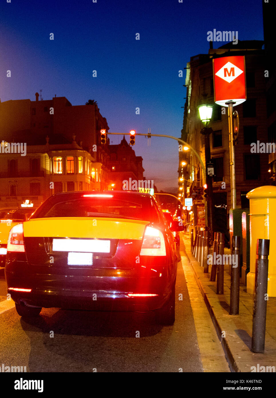 BARCELONA, SPAIN - JUNE 19, 2017:  View of a taxi at Via Laietana avenue in Barcelona, Spain Stock Photo