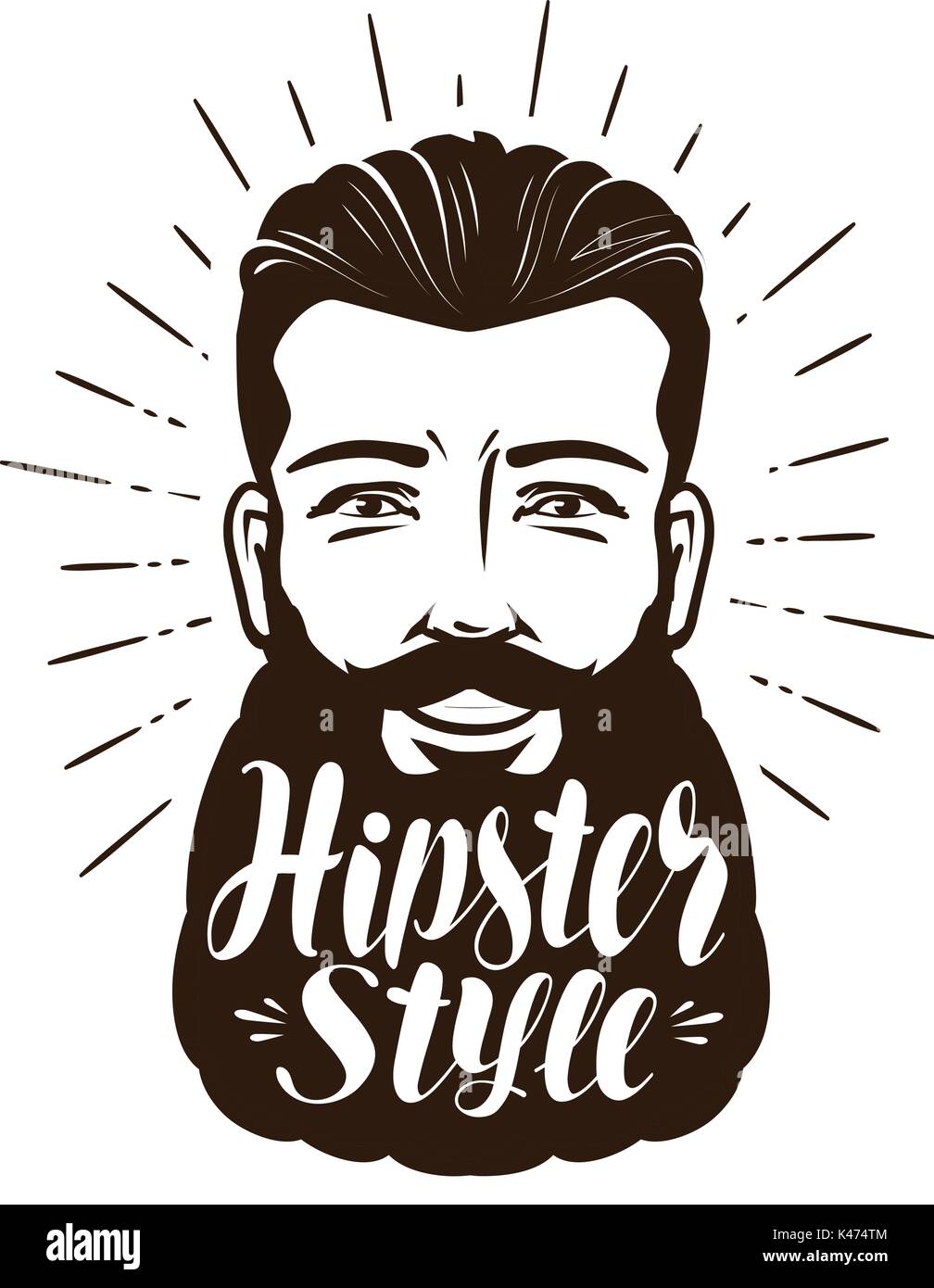 Portrait of happy bearded man. Hipster style concept. Lettering vector illustration Stock Vector