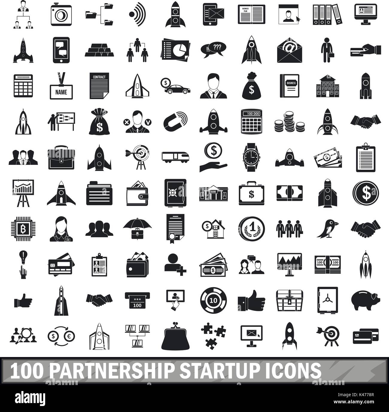100 partnership startup icons set, simple style  Stock Vector