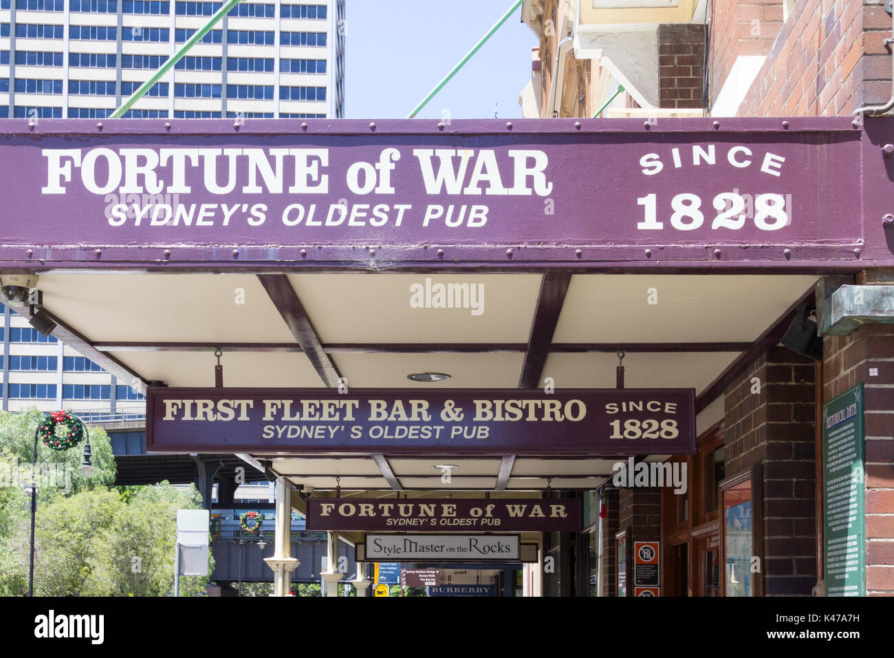 Signs for the Fortune of War, reputedly Sydneys oldest pub, Sydney, NSW, New South Wales, Australia Stock Photo