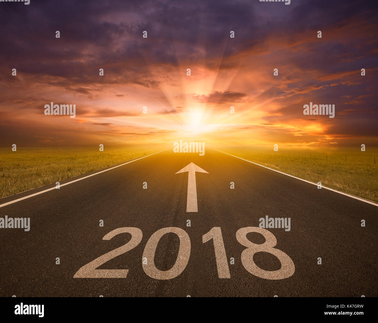 Empty road heading new year 2018 Stock Photo